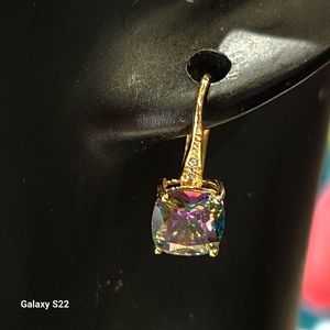 Square Rainbow Topaz Zircon Earrings Gold Multicolor Zircon & Crystal NWT